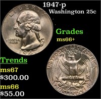 1947-p Washington Quarter 25c Grades GEM++ Unc