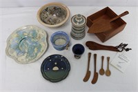 Assorted Handmade Pottery + Wooden Serve ware