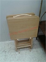 Set of 4 Wood TV trays with stand