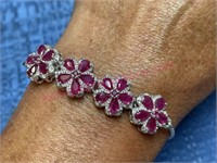 Burmese ruby flower sterling silver bracelet