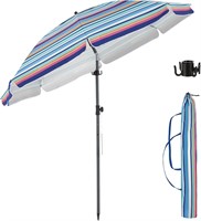 7FT BondFree Beach Umbrella  UPF 50+  Rainbow
