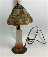 Appears to be a camel hide lamp with glass base,