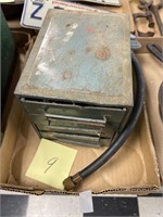 SMALL METAL BOX W/ CONTENTS