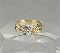 14K TWO TONE ROPE STYLE RING WITH DIAMONDS