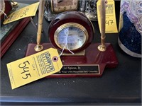 DESK CLOCK - STUART AUSTIN - WITH PEN SET - WOOD