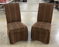 Two Skirted Side Chairs with Stripe Upholstery