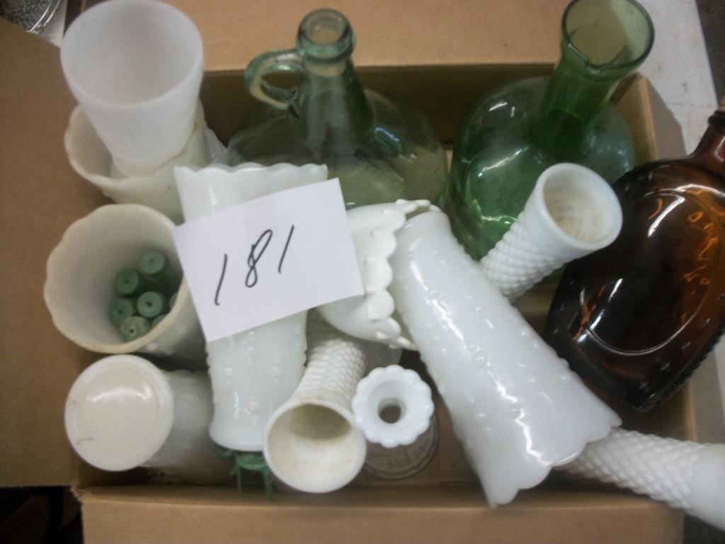 MILK GLASS, ASST ITEMS