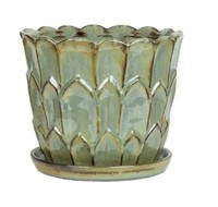 10 in. Green/Grey Ceramic Artichoke Planter with S