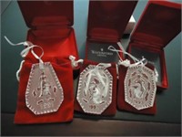 3 Waterford Crystal Ornaments 1991, 92, 93