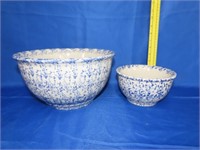 2 Blue Spongeware Bowls