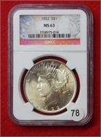 1922 Peace Silver Dollar NGC MS63