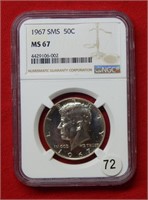 1967 Kennedy Silver Half Dollar SMS NGC MS67