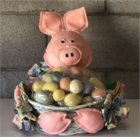 Cute Pig Easter Basket with Faux Eggs