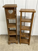 Stained Pine Wood Bookshelf Etagere w Heart Motif