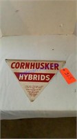 Cornhusker Hybrids Sign, 12”x17”, tin flanged at