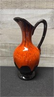 Vintage Drip Glaze Pottery Pitcher 10" Tall