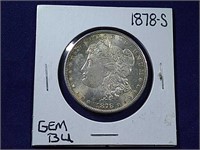 1878-S MORGAN SILVER DOLLAR, GEM BU (RAW COIN)