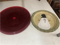 Snowman plate and red chargers