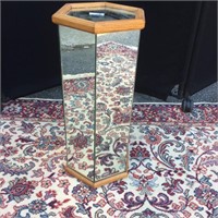 Tall hexagon shaped mirror end table