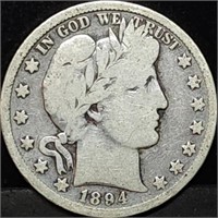 1894-S Barber Silver Half Dollar
