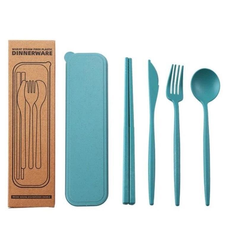 4PCS Wheat Straw Fiber Plastic Cutlery Set