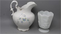Pope Gosser Ceramic Water Pitcher Blue Floral &