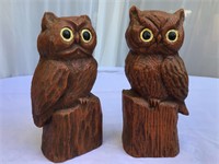 Vintage Wooden Pair of 2 Owl Book Ends