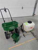 Backpack sprayer; hand seeder; Scotts Speedy Green