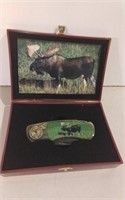Moose Theme Collectors Knife With Case- Needs