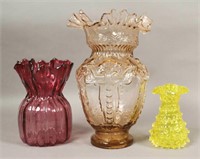 Vintage Colored Glass Ruffle Vases