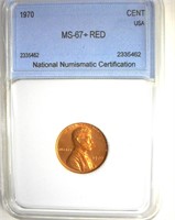 1970 Cent MS67+ RD LISTS $5500