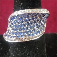 .925 Silver and blue and clear stone ring sz 8