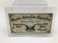 1893 Chicago World's Columbian Expo Ticket