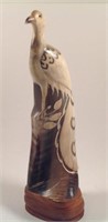Vintage Peacock Carved Horn