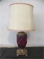 VINTAGE RUBY RED SATIN GLASS PARLOR LAMP 27"T