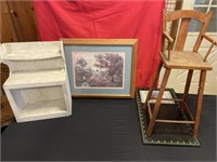 Baby wooden chair & picture and miscellaneous