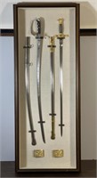 Nice Framed Military Ceremonial Swords & Buckles