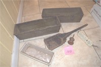 Metal bread pans, thermometer, scoop