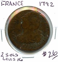 France 1792 2 Sol - Louis 16th