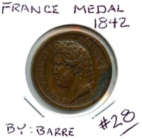 France 1842 Medal by Barre - Nice Detail Both