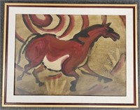 Framed signed oil painting on canvas - horse