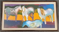 Edie Abnet signed oil painting on canvas - horses-