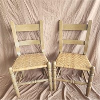 Pair of Splint Seat Woven Ladder Back Chairs