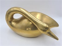 Large Rare Art Deco Solid Brass Swan w Curved Neck