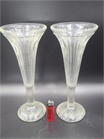 RARE Pair of EAPG Ribbed Fluted Pedestal Vases
