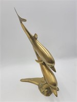 Large Brass Dolphin Statue Two Dolphins