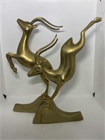 13" Vtg Brass Antelope Gazelle Impala Statues MCM