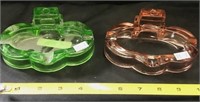 Green And Pink Glass Ashtrays