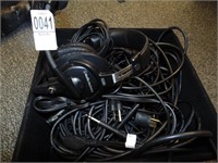 assorted power cords, microphones, audio technica