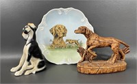 Two Vintage Dog Figurine and Plate Lot